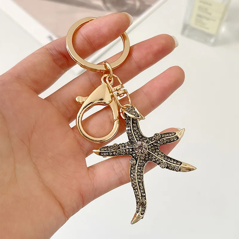 Diamond-encrusted Ocean Creative Alloy Bag Keychain Starfish Brooch Keychain Dual-use Car Pendant 1223610