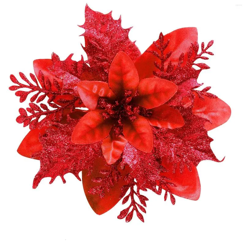 Fleurs décoratives 1/5 pièces 14 cm décorations de poinsettia artificielles paillettes ornements d'arbre de noël bricolage pour noël fête de mariage guirlande guirlande