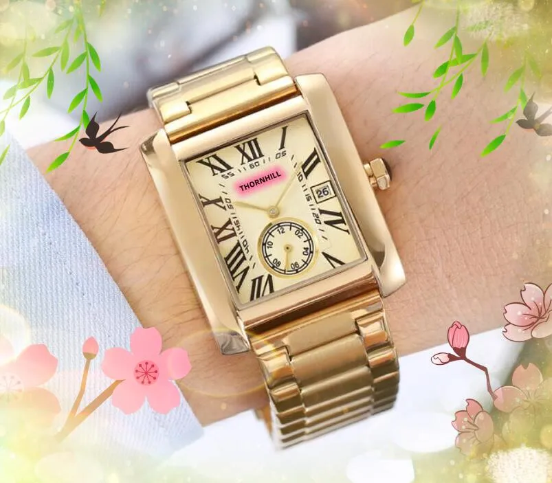 Halva två sömmar Hip Hop Men's Women's Leisure Watches Business Trend Highend Japan Quartz Movement Automatic Date Clock Square Roman Dial Wristwatch Presents