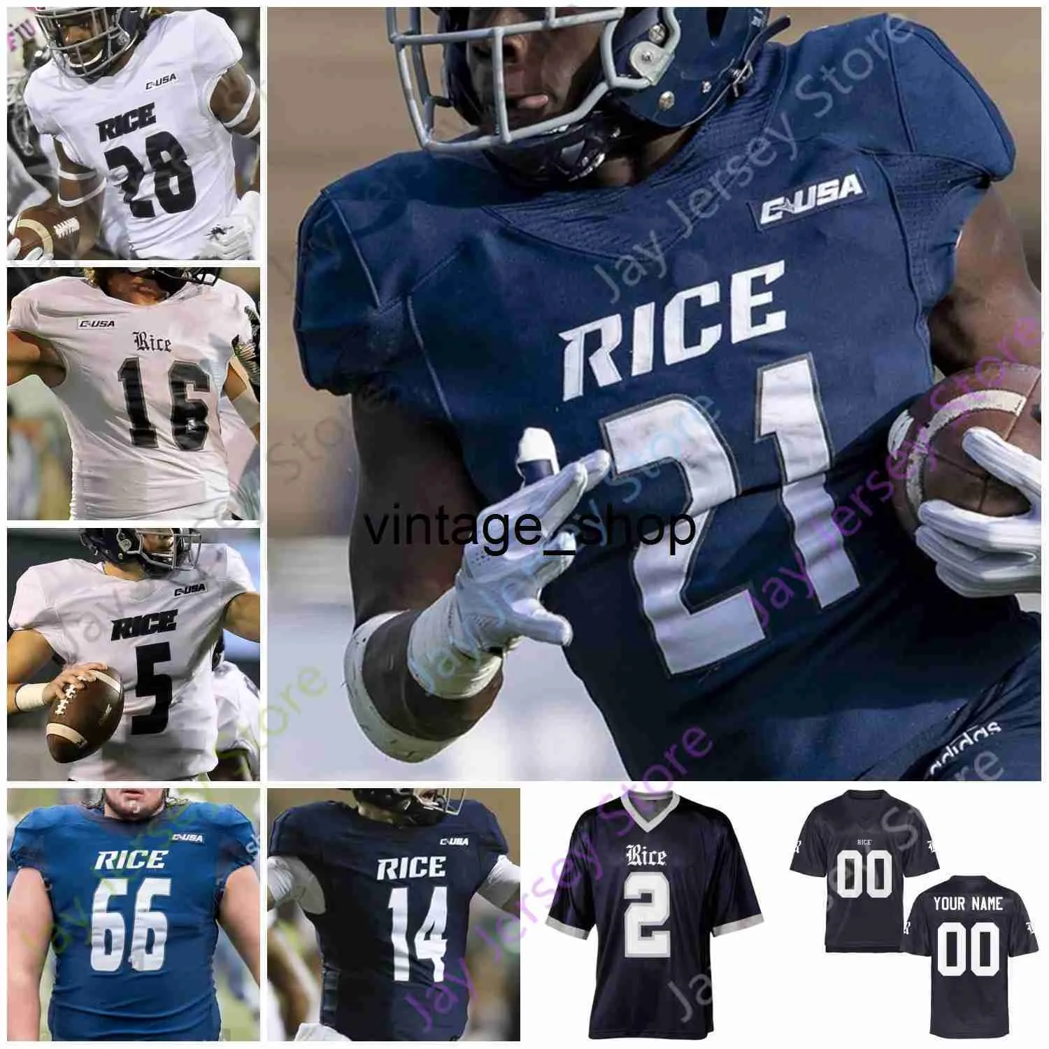 Vin Rice Owls Football Jersey NCAA College 14 Tom Stewart 1 Aston Walter 2 Brad Rozner 10 Austin Trammell 55 Blaze Alldredge 5 Wiley Green