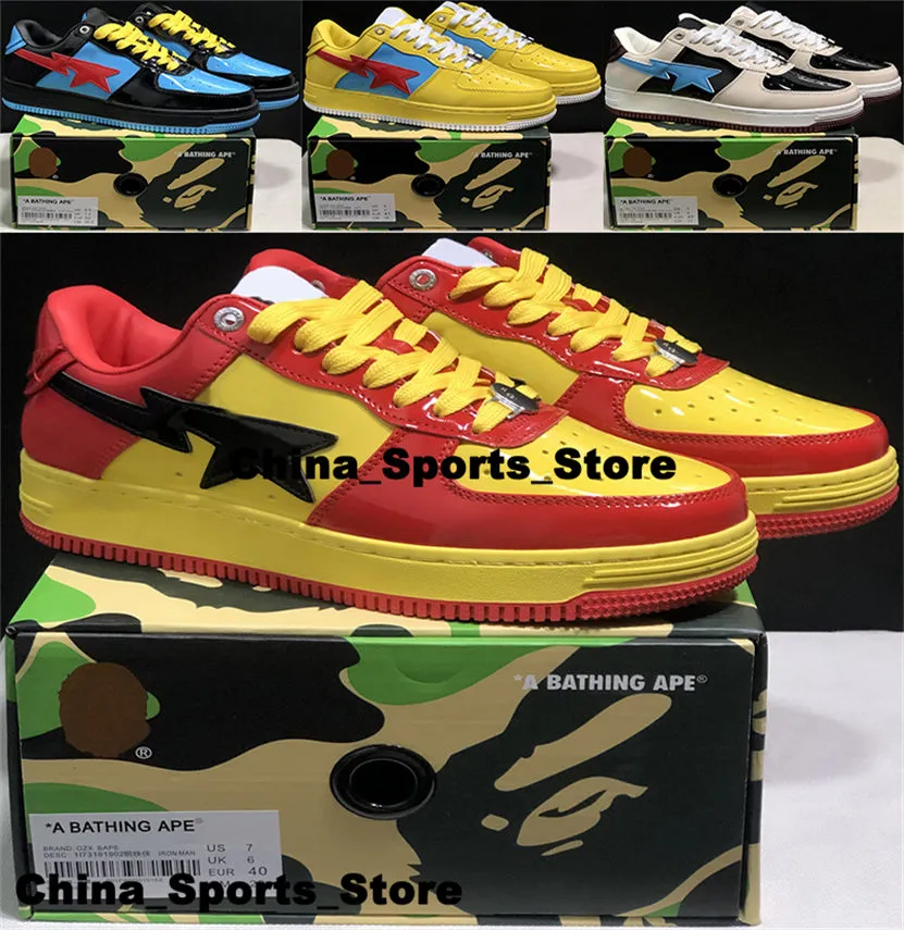 DHgate BapeSta Low Sneakers by A Bathing Ape Casual Designer Shoes Size US 13 12 EUR 47 Black Red Yellow and Green Sports Outdoors