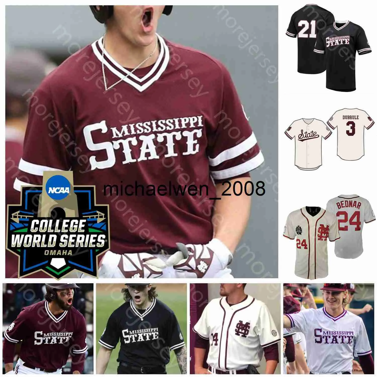 Mi208 2021 College WS World Series Mississippi State Baseball-Trikot Will Bednar Landon Sims Brad Cumbest Tanner Leggett Drew McGowan Preston Johnson Cade Smith