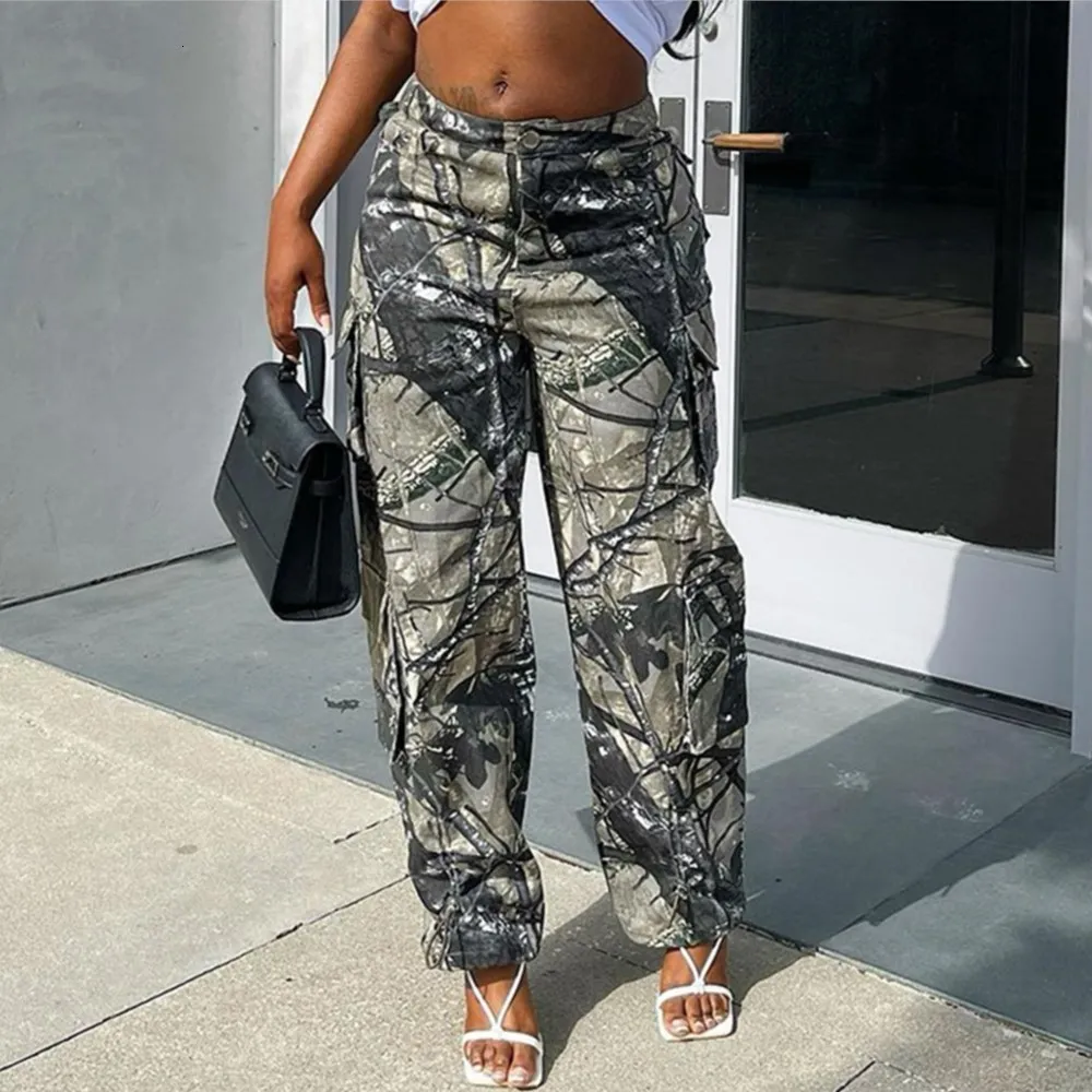 Women's Pants Capris Xiktop Camouflage Straight Cargo Pants Loose Casual Style Autumn Retro Y2k Clothing Streetwear Fashion Hipster Trousers 230603