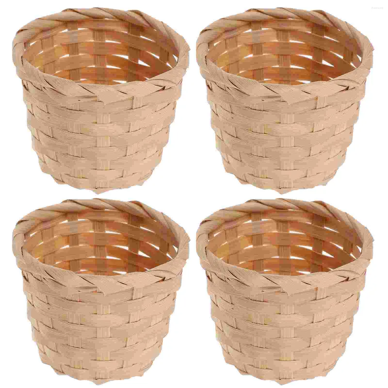 Dinnerware Sets 10 Pcs Bamboo Mini Flower Basket Fruit Holder Hand-woven Premium Rustic Home Decor Storage Artificial Wooden Office Table