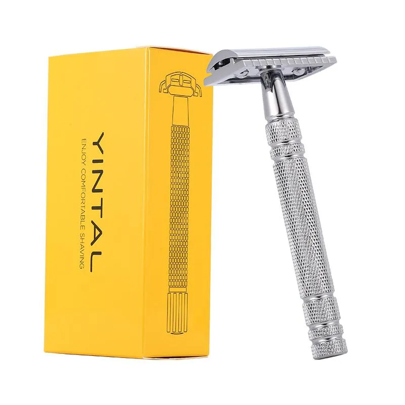 Blades YINTAL Bright Silver Men's Classic Doublesided Manual Razor Long Handle Safety Razors Shaving 1 Razor Simple packing