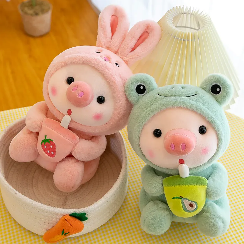 Soft Stuffed Plush Toy Big Eye Pig Frog With Fruit Toys Stuffed Sleeping Pillow Boy Girl Birthday Gift