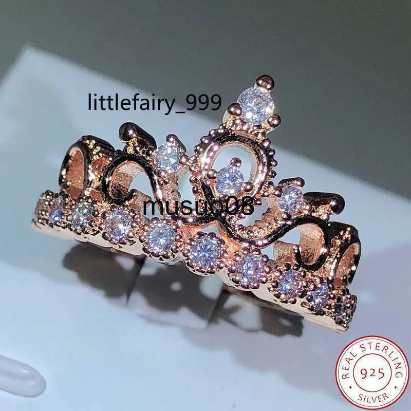 Bandringar 925 Silver Birthstone Crown Rings for Women Fashion Zircon Crystal Princess Jewelry Romantic Ladies Birthday Gift Wedding Bride J230602