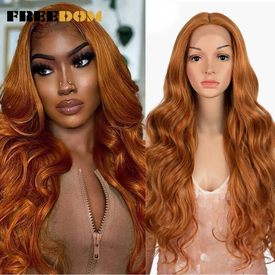 Synthetic Lace Front Wigs 13x4 Highlight Orange Ginger Lace Front Wig Blonde Long Wavy Cosplay Wigs For Women 230524