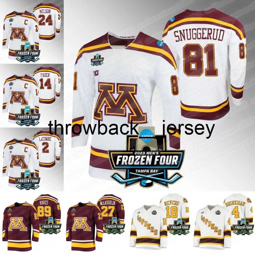 thr 14 Brock Faber 2023 NCAA Minnesota Golden Hockey Jersey Jackson LaCombe Jaxon Nelson Ben Meyers Ryan Johnson Chaz Luciuss Matt Staudacher Mason Nevers McLaughli