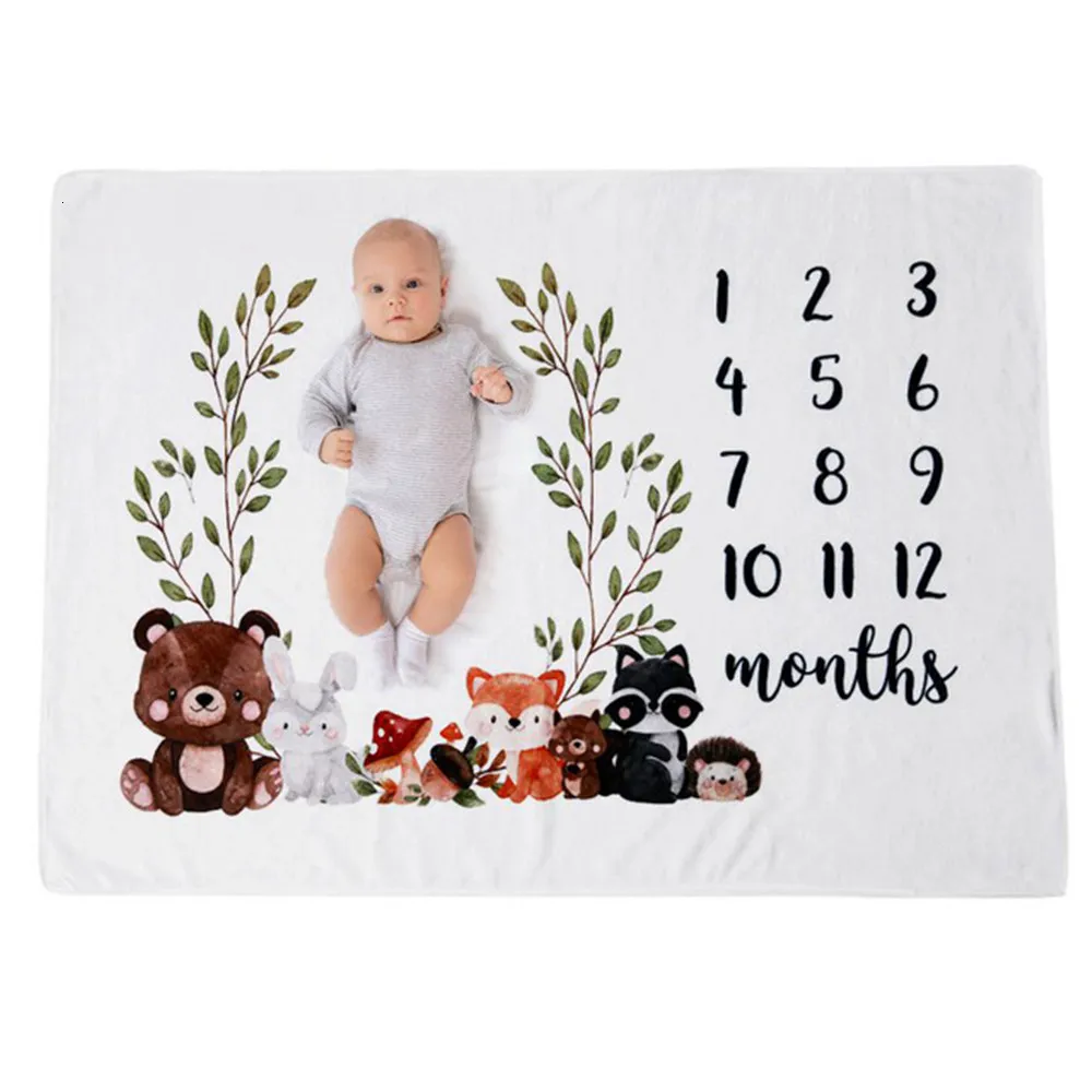 Dekens Inbakeren geboren baby Milestone Deken Warm Fleece Zacht Beddengoed Inbakeren Wrap Po Props Baby Kids Badhanddoek Inbakeren Speelmatten 230603