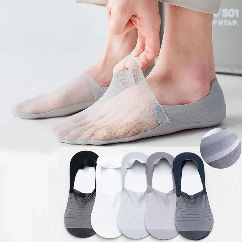 Men's Socks 1 Pair Transparent Skin For Men Seamless Mesh No Show Business Silicone Non-slip Sock Slippers