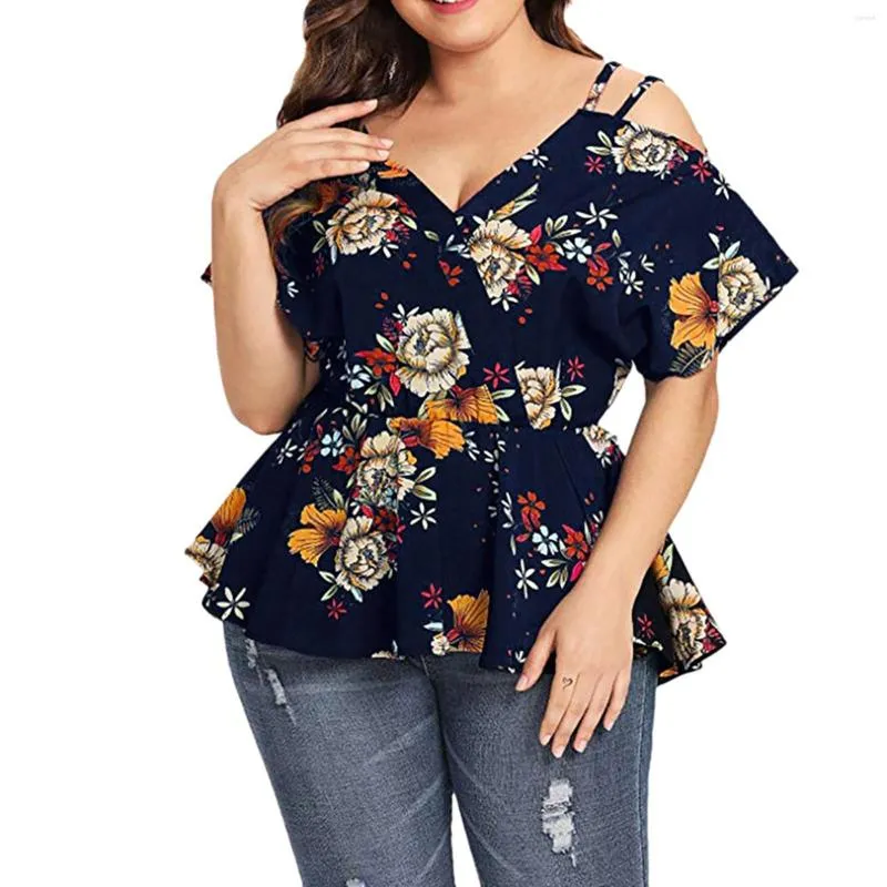 Women's Blouses Plus Size 5XL Women Floral Print Tops And Sexy Off Shoulder Tunic Shirt Summer Short Sleeve Boho Ladies Blusas