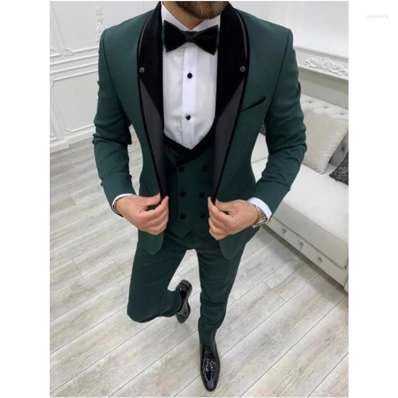 Ternos masculinos verde masculino conjunto de 3 peças formal smoking de casamento blazer personalizado ajuste fino padrinhos usar vestido de formatura jaqueta colete calça