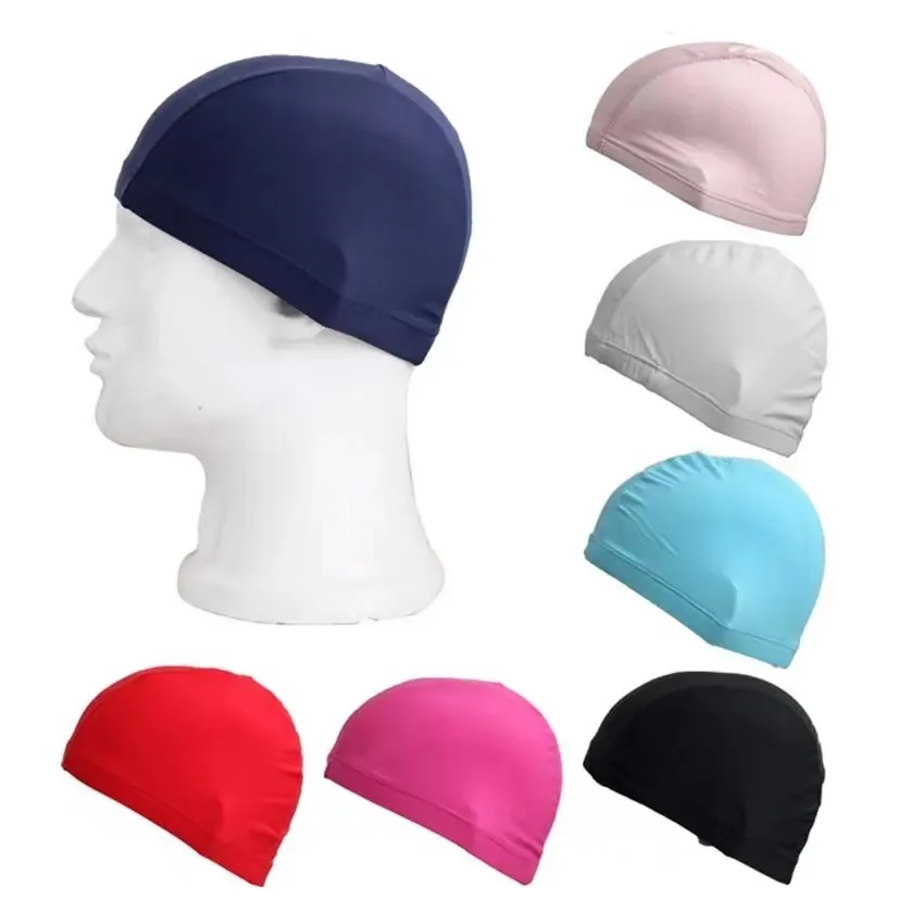 Mens Candy colors Swimming caps unisex Nylon Cloth Adult Shower Caps waterproof bathing caps solid swim hat sea shipping QH21