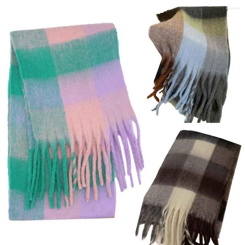 Sjaals Vrouwen Winter Sjaal Plaid Print Dikker Kwastje Contrast Kleur Versieren Warm Houden Zachte Brede Gezellige Sjaal Voor Outdoor