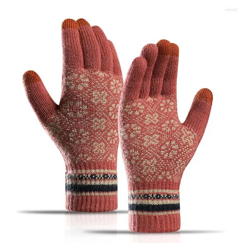 Cycling Gloves Women's Knitting Winter Fashion Full Finger Christmas Snow Pattern Touch Screen Woven