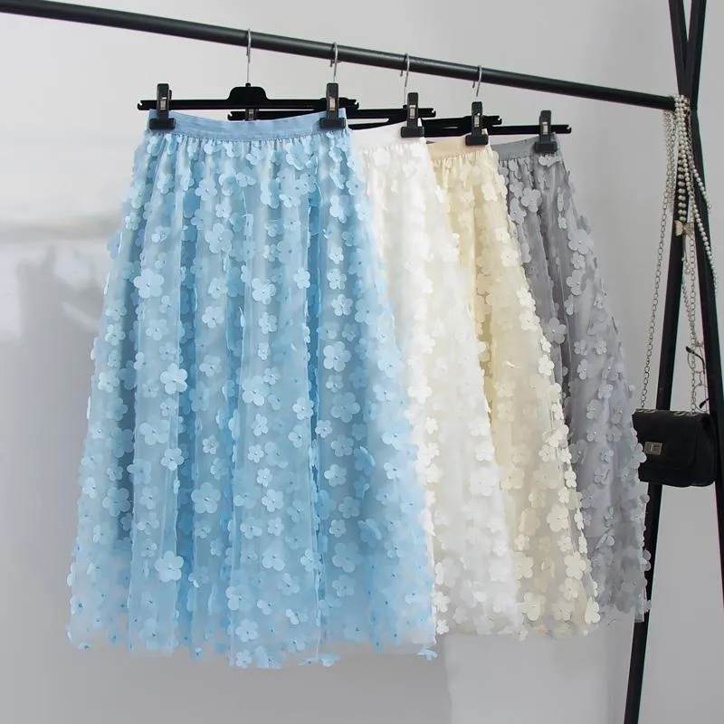 Dresses Long Floral Mesh Skirts Women Vintage Party Trendy Solid Elegant Allmatch Ball Grown Ladies Simple Princess Skirt Cheap