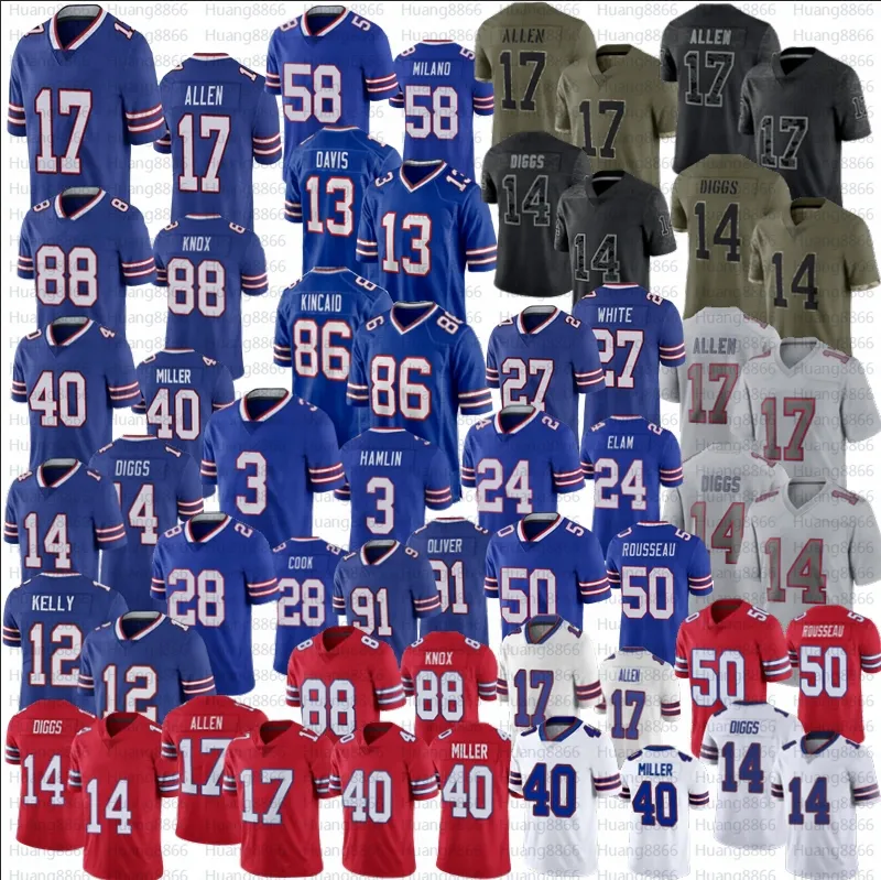 Josh Allen Matt Milano voetbalshirt Von Miller Stefon Diggs Cook Dalton Kincaid Jim Kelly Dawson Knox Kaiir Elam Damar Hamlin