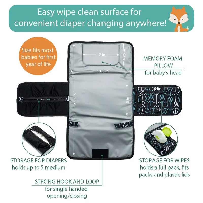 Portable Waterproof Diaper Changing Pad - Large Washable Mat With Storage Bag For Travel & Home