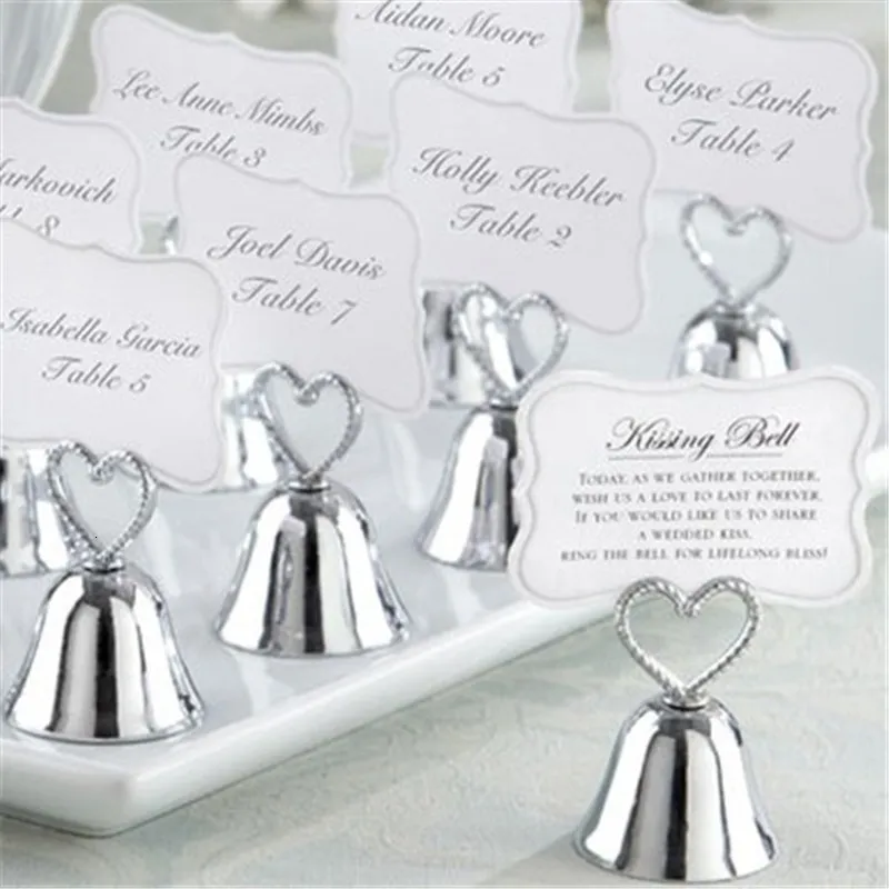 Party Favor 20pcs / lot "Kissing Bell" Argent or Bell Place Titulaire de la Carte P o Titulaire Table De Mariage Décoration Faveurs 230603