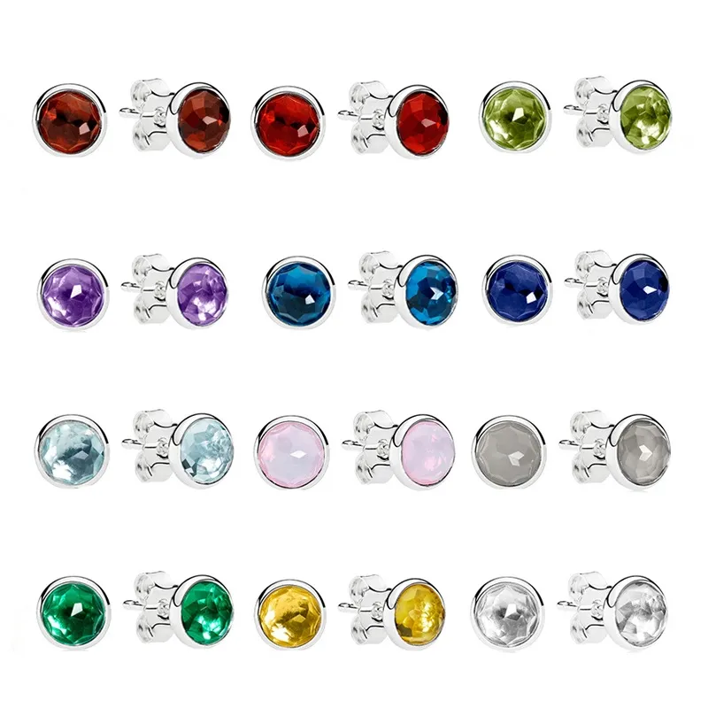 925 Silver Fit Pandora Earrings Twelve Month Series Hanging Pieces Colorful Style Versatile Elegant Earrings Fine Earrings Jewelry