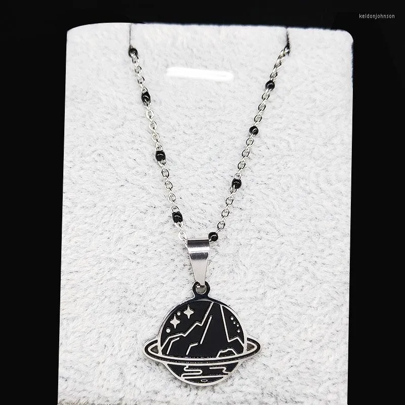 Pendant Necklaces Earth Stainless Steel Small Necklace Black Enamel & Pendants Christmas Gift Jewelry Gargantillas Cortas Mujer Moda