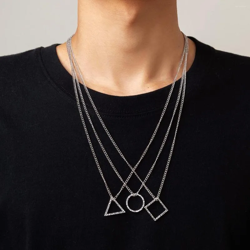 Anhänger Halsketten Layered Kette Mit Hohl Geometrie Halskette Männer Einfache 2023 Mode Schmuck Auf Hals Zubehör Männliche Geschenk