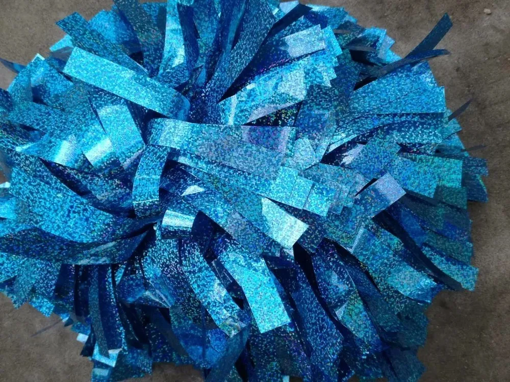 Cheerleading Pom Poms, Metallic Whit, Plastic Royal Blue, Custom