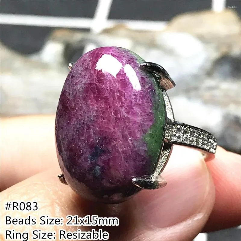 Bagues de Grappe Naturel Rubis Zoisite Bague Argent Sterling Bijoux Pour Femmes Hommes Cristal 21x15mm Perles Guérison Gemme Réglable