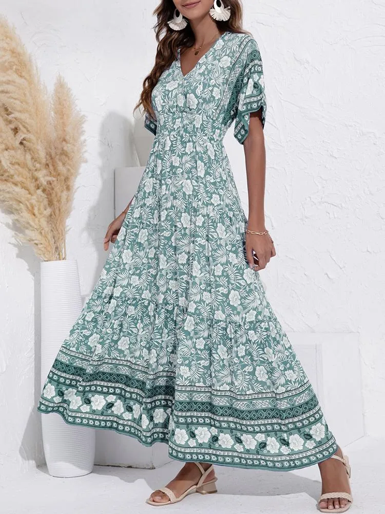 Vestidos boho vestido mulheres verão 2022 túnica de seda macia estampa floral maxi vestido rosa moda hedtor hóspedes de cintura alta vintage