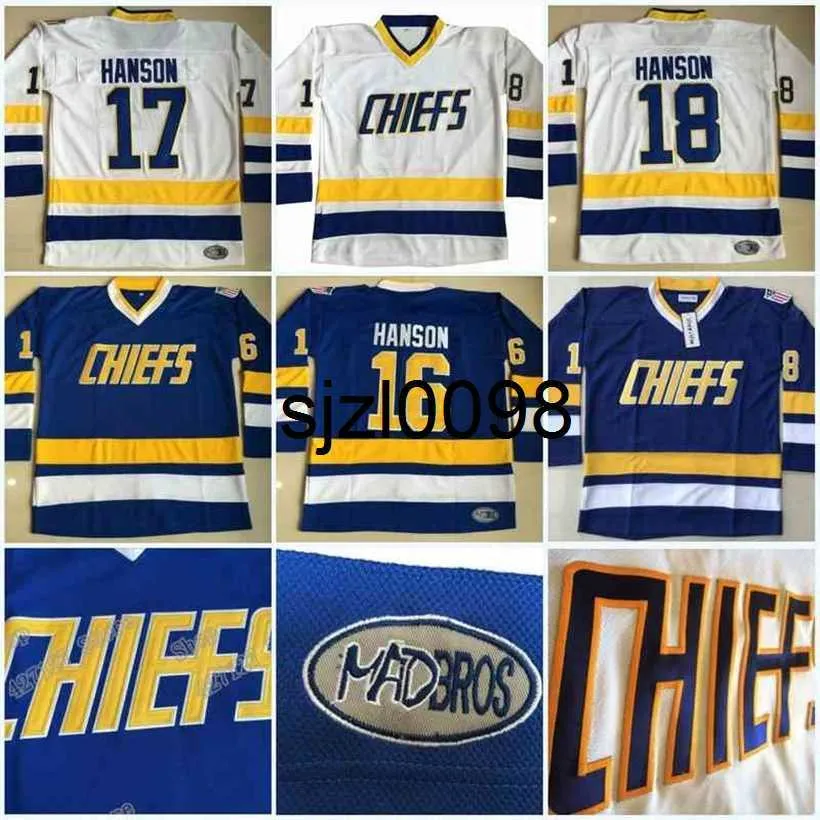 Sj98 Charlestown 16 Jack Hanson 17 Steve Hanson 18 Jeff Hanson Brother Slap Shot Movie Hockey Jersey Doule Stitched Name Number