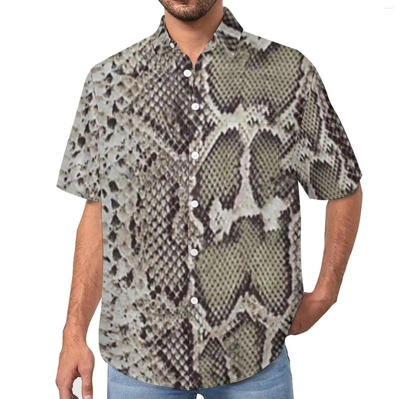 Chemises décontractées pour hommes imprimé peau de serpent chemise ample homme plage peau d'animal été personnalisé manches courtes Streetwear Blouses surdimensionnées