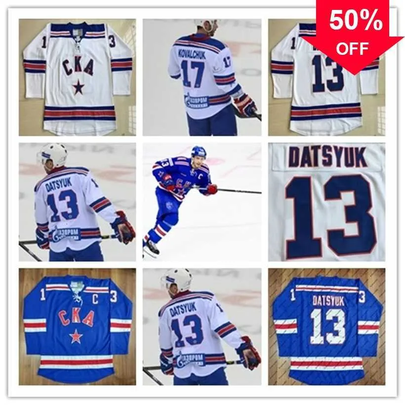 Mag mitness 13 Pavel Datsyuk Khl CKA ST Petersburg 17 Ilya Kovalchuk Khl Blue White Custom Hockey Jerseys