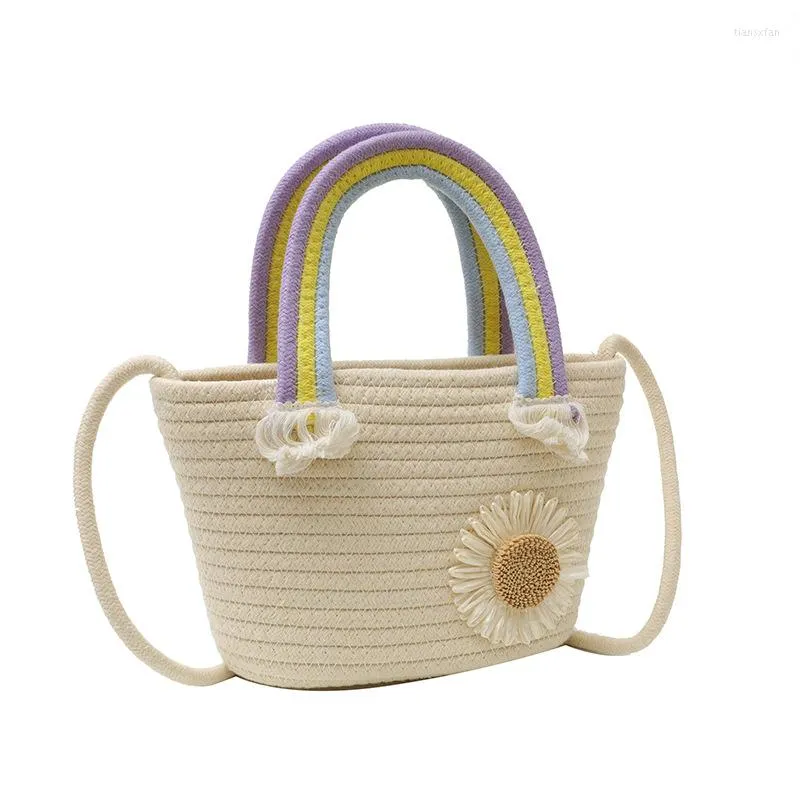 Sacs de soirée jolie fleur femme fait à la main petit fourre-tout sac à main coton corde poignée colorée mode panier sac décontracté été plage