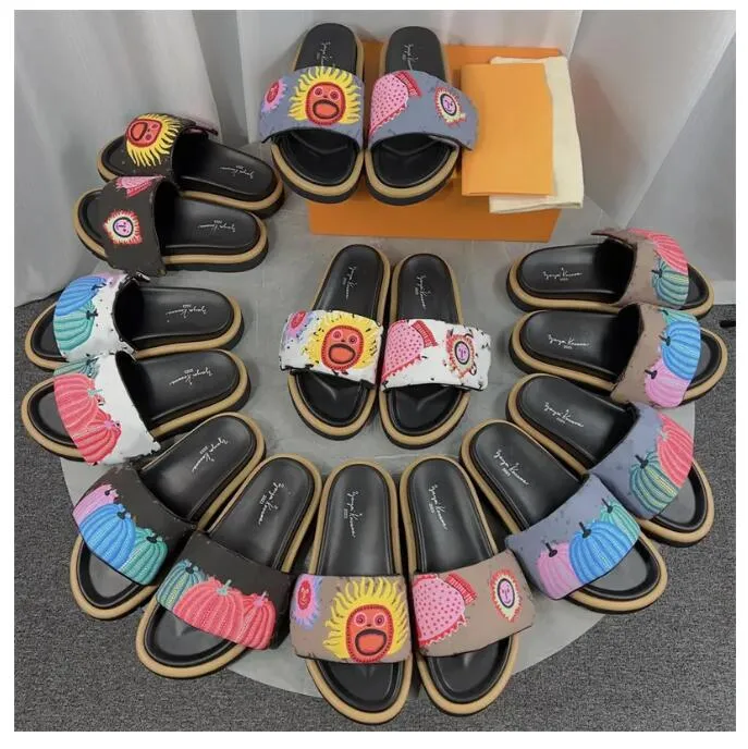 أعلى جودة مصممة للنساء صندل شريحة شريحة الصيف شقة الكعب العلامة التجارية Corium Shoes L Color Leathe Classic Beach Leather Leather Sandles Slippers Slippers