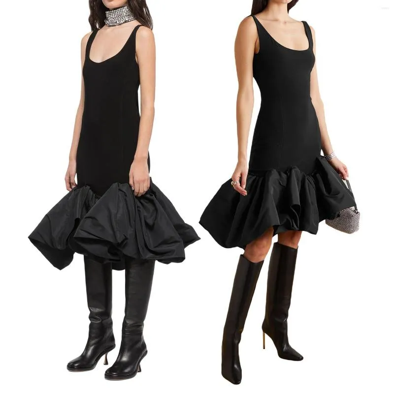 Abiti casual Abito canotta tinta unita da donna Abito estivo senza maniche con scollo tondo con orlo a palloncino aderente Midi Party Outfit