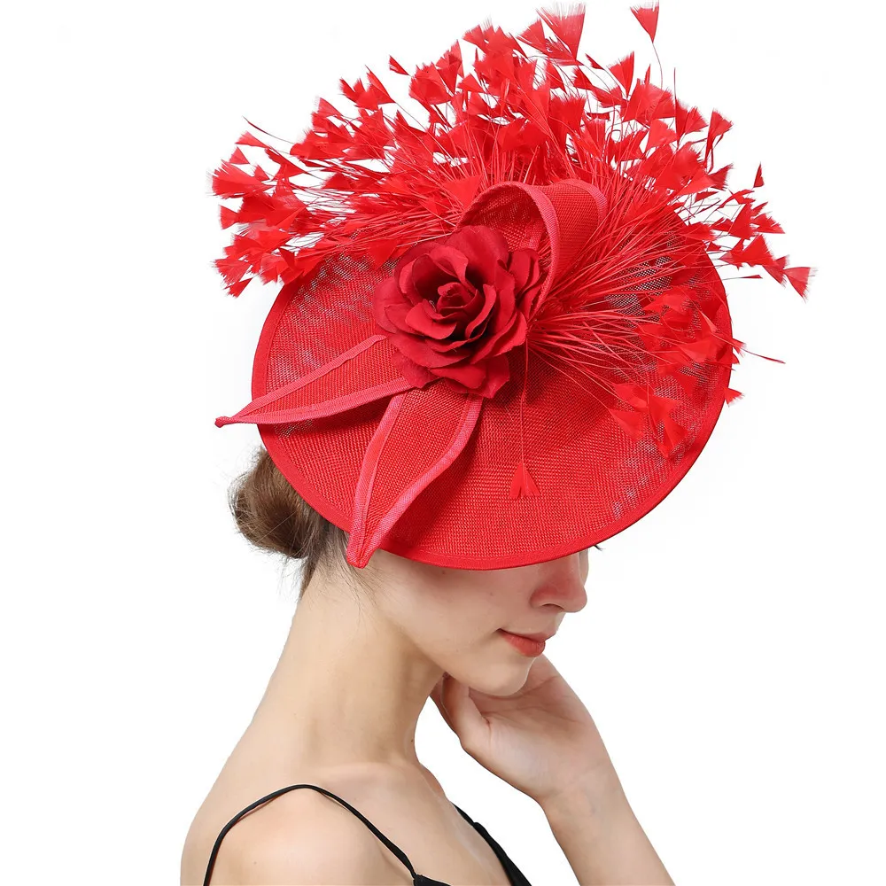 Elegant Pink Feather Fascinator Wedding Bridal Hair Clip 