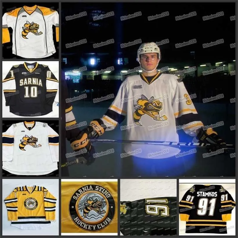 C2604 Mitness Custom CHL Vintage Sarnia Sting 91 Стивен Стэмкос Хоккей Джерси 17 Martin Настройка любого числа и имени вышива