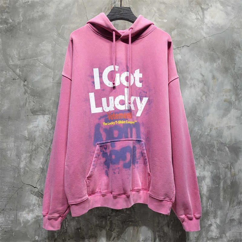 Vintage Washed Pink Vetements oversized hoodie for Men and Vintage Washed Pink Vetements oversized hoodie for Men and