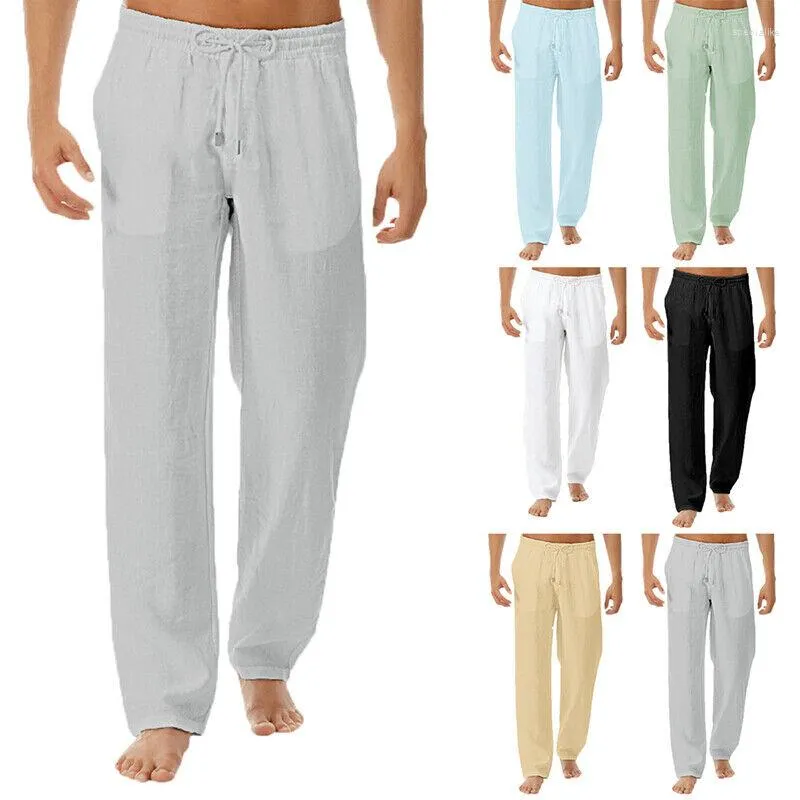 Pantaloni da uomo Pantaloni larghi in lino casual da uomo estivi Long Beach Yoga Cotton M-3XL