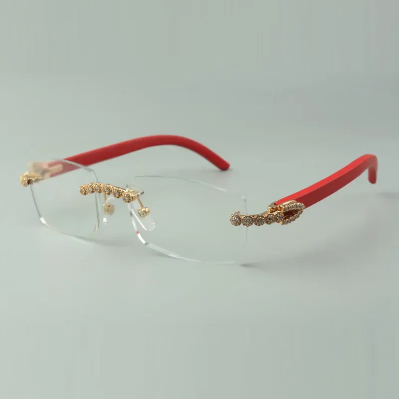 Designer bouquet diamond glasses Frames 3524012 with red wood temples and 56mm lens 5A