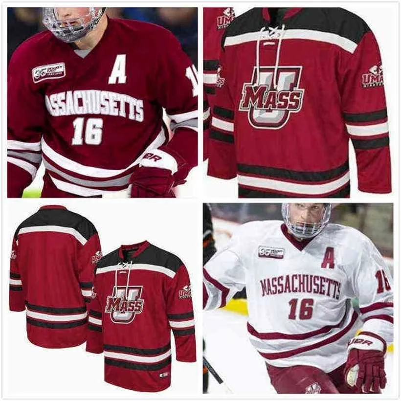 C2604 Custom UMass Minutemen Ty Farmer Hockey Jersey 3 Cal Kiefiuk 7 Bobby Trivigno 8 Matthew Kessel 4 Jack Suter 10 George Mika 29 Marc Del Gaizo