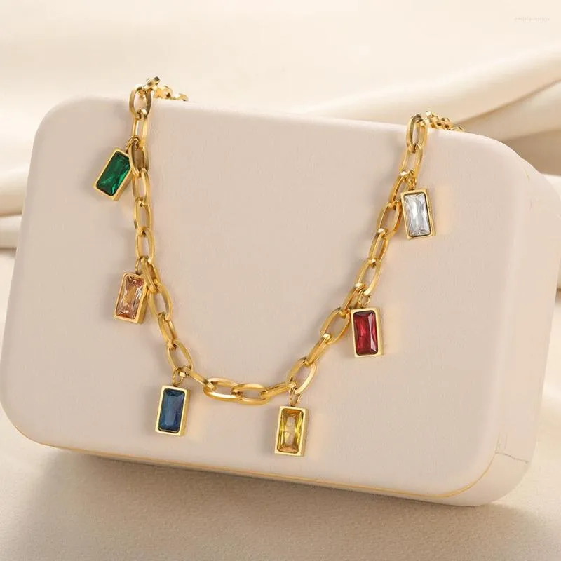 Pendant Necklaces Oct Arrival Women's Stainless Steel Chain Color Shiny Zircon Nick Girl Kids Jewelry Aesthetic_voghion.com