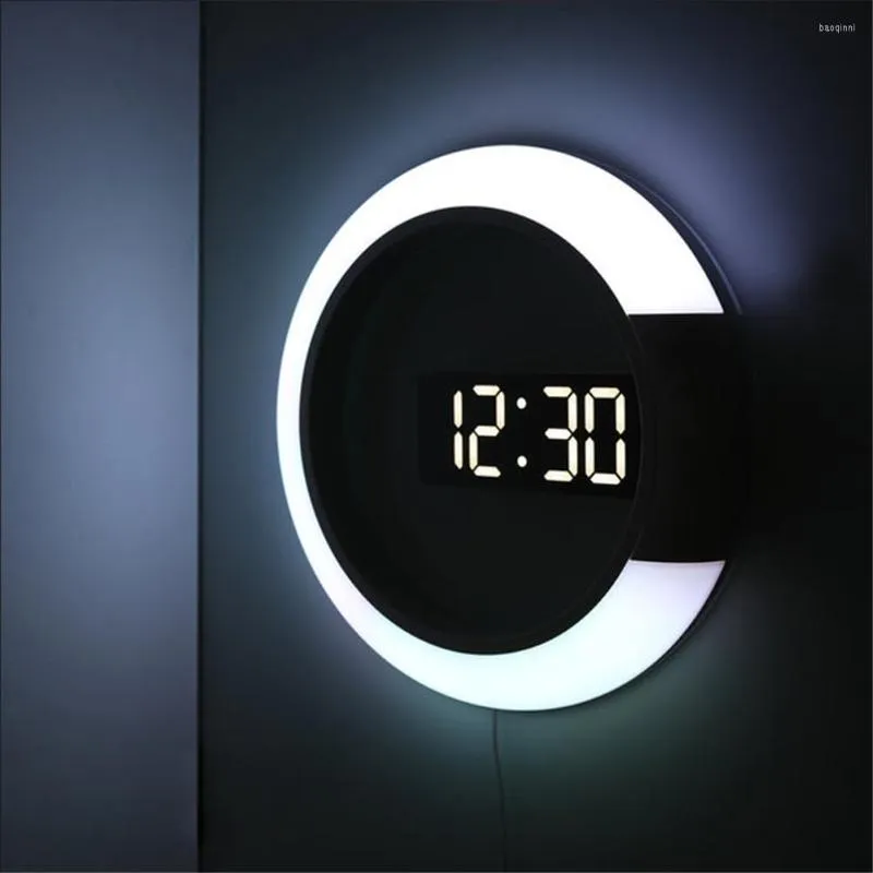 Bordklockor 3D LED Digital Wall Clock Alarm Mirror Hollow Watch Temperatur Nightlight for Home Living Room Decorations