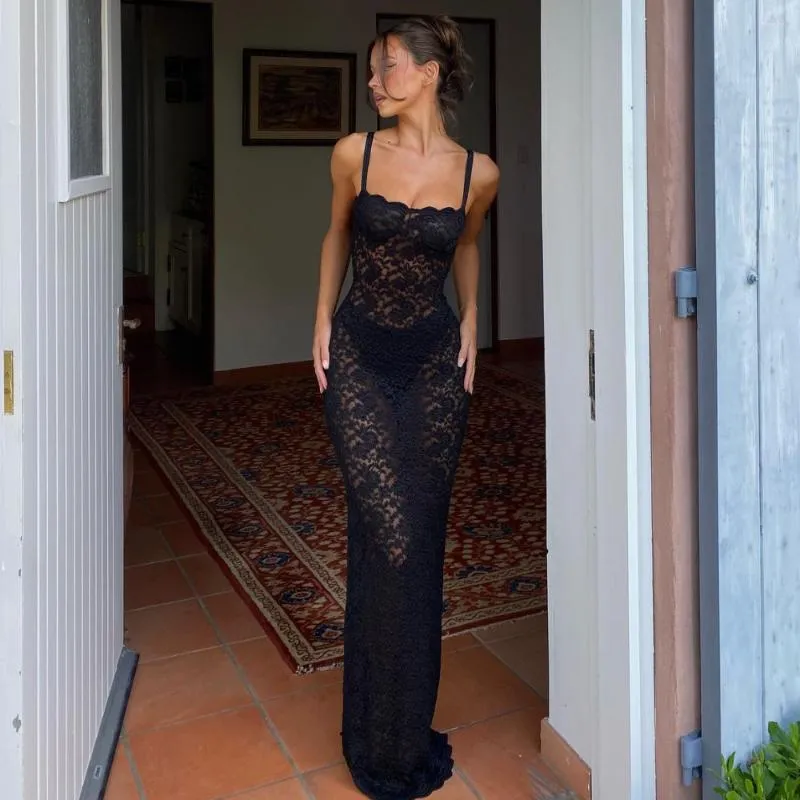 navy blue dress for baby girl Lovely Lace Chain Belt Maxi Dress main image 0