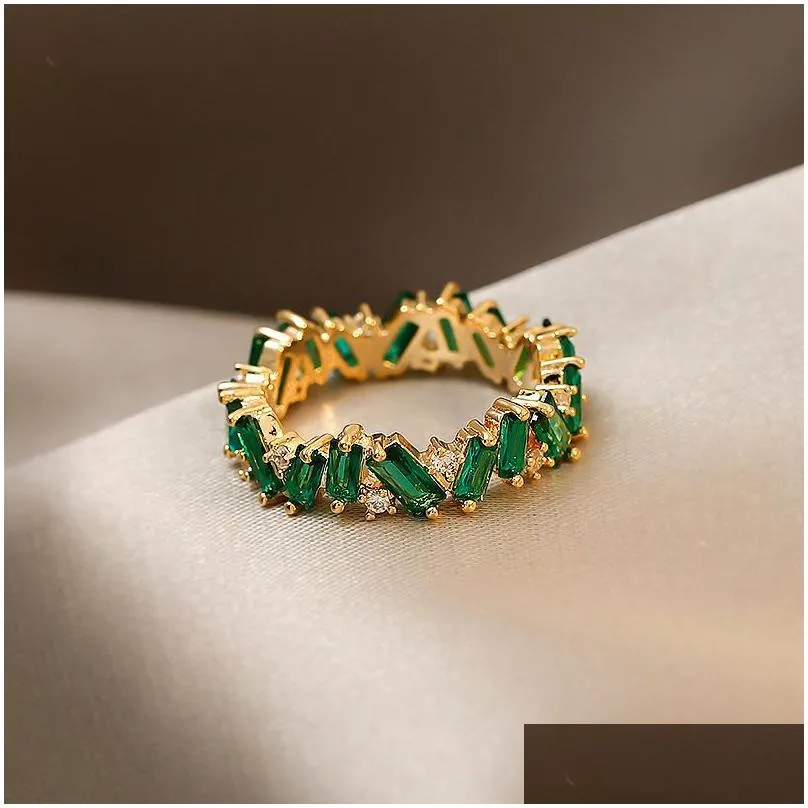 Band Rings Luxury Green Crystal Irregar Gold For Woman Neo Gothic Jewelry High End Zircon Setting Accessories Korean Fashion Drop De Dhdgy