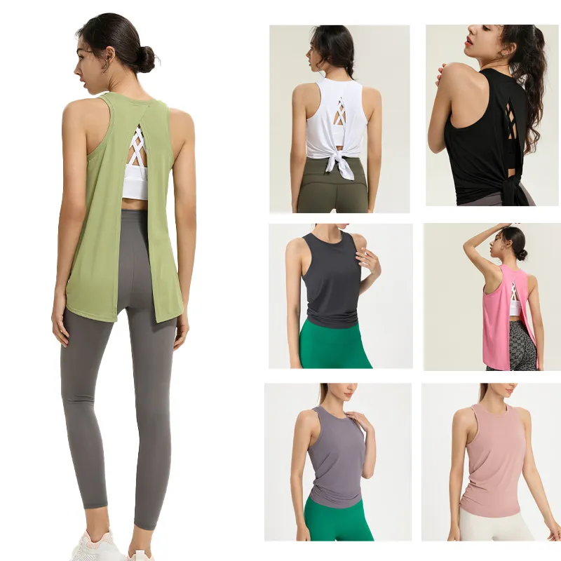 Lu Summer New Loose fitting Brand Design Clothes Running Jump Exercise Fitness Beauty Back Top Yoga Dress Sleeveless Sports Tank Top Cover Up Female