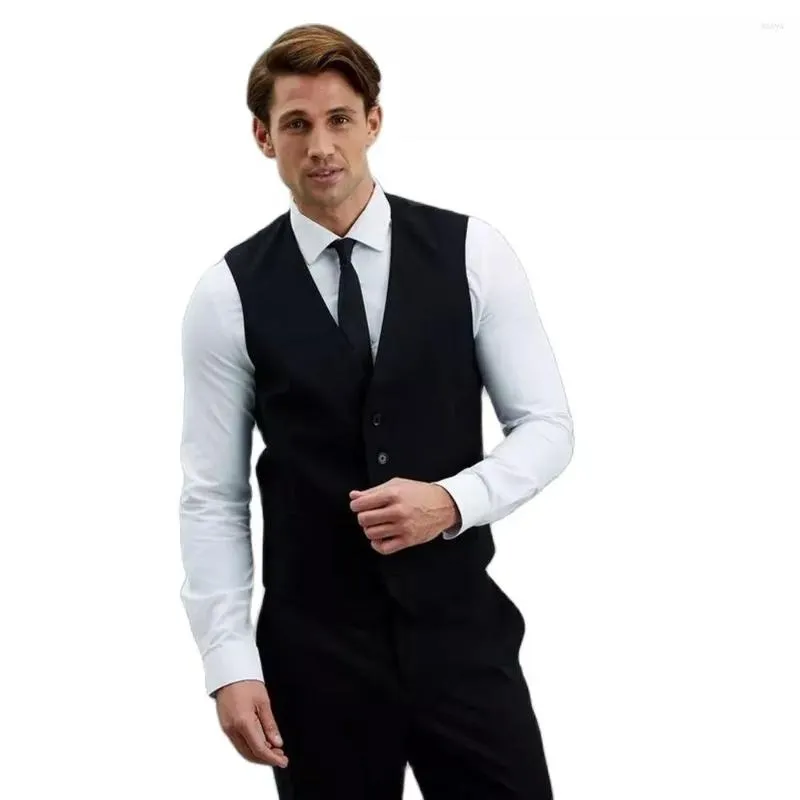 Abiti da uomo Nero Blu 2 pezzi Gilet Pantaloni Uomo Abiti da sposa Abiti da festa per la cena Gilet Pantaloni Abito da uomo su misura Trajes De Hombre