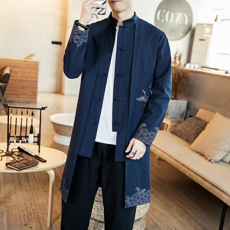 Roupas étnicas estilo chinês masculino tops sólidos Tang terno impressão vintage plus size jaqueta casual robes longos 2023 roupas masculinas orientais para o ano