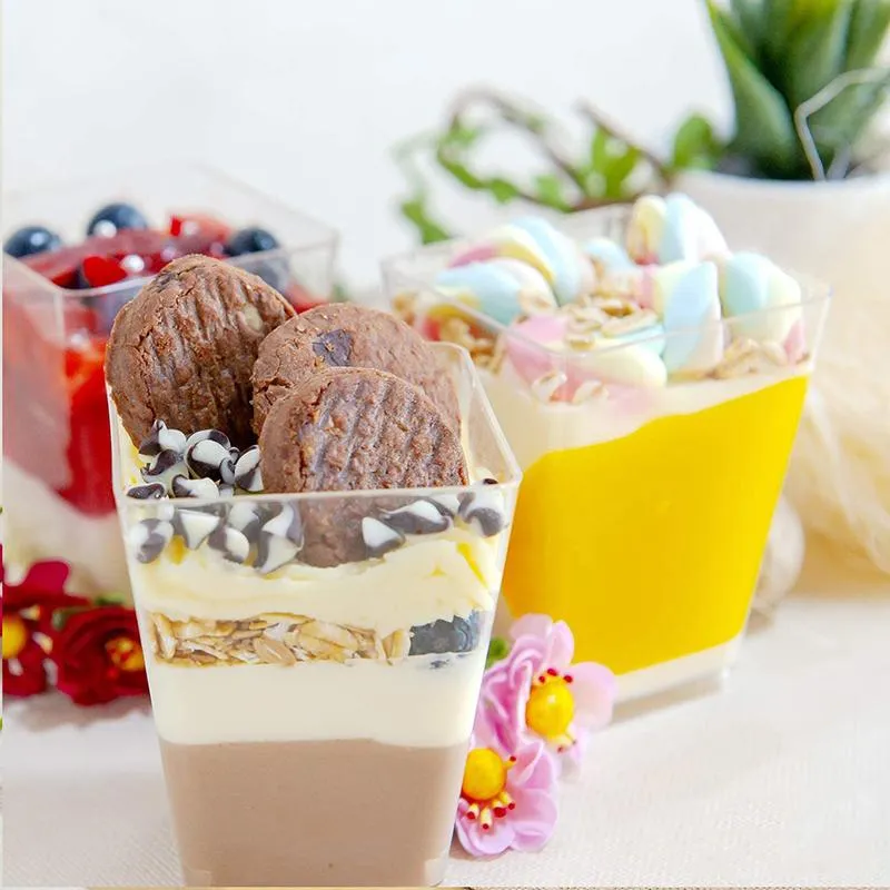 Kitchenware 40/50 Stück Mini-Dessertbecher 60 ml/110 ml/150 ml Kunststoff-Parfait-Vorspeisenbecher Joghurt-Mousse-Behälter für Festivals, Partys, Hochzeiten